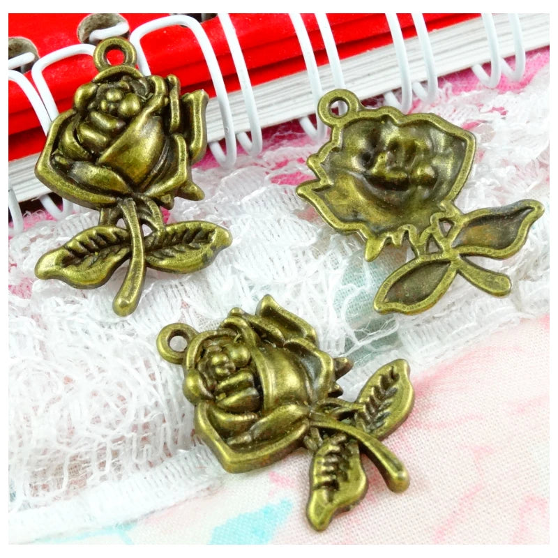 50pcs Vintage Antique Bronze Flower Charms DIY Jewelry Findings