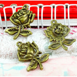 50pcs Vintage Antique Bronze Flower Charms DIY Jewelry Findings