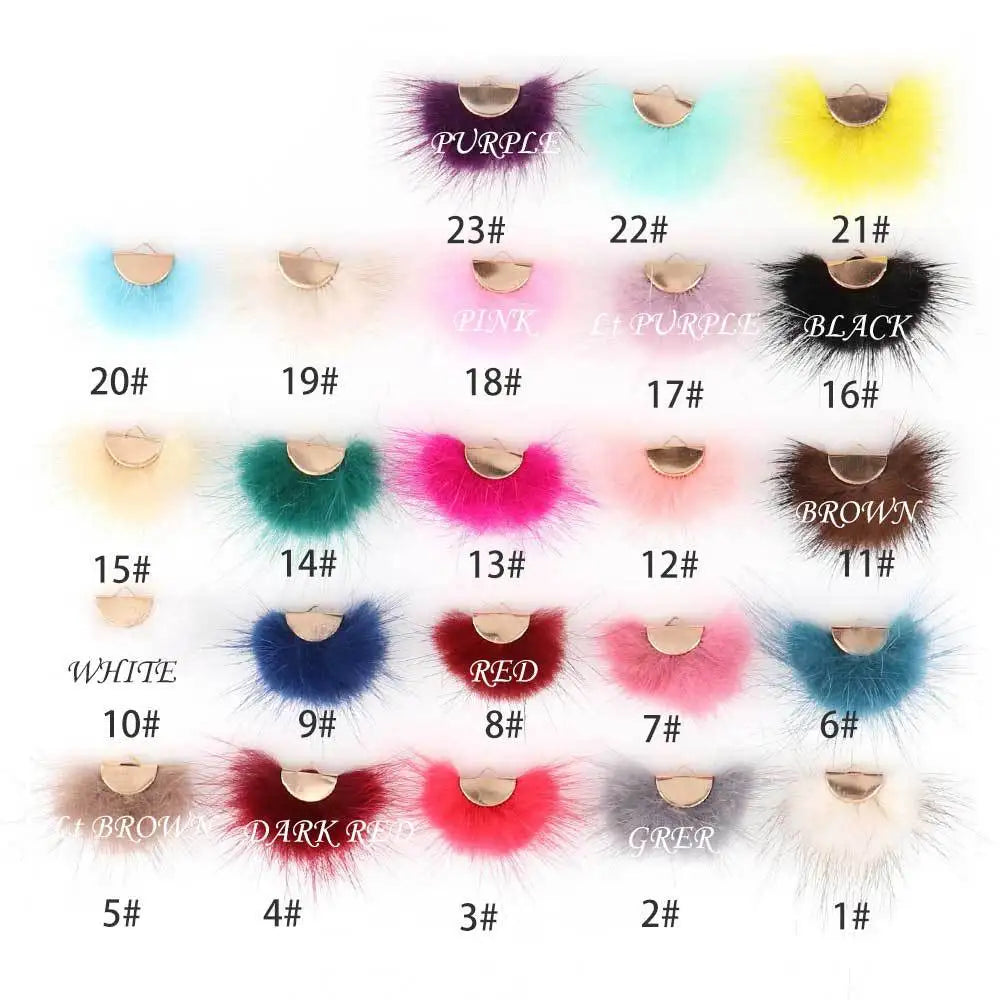 50pcs Vintage Mink Pompom Pendant Fan Shaped Furry Tassel Charm