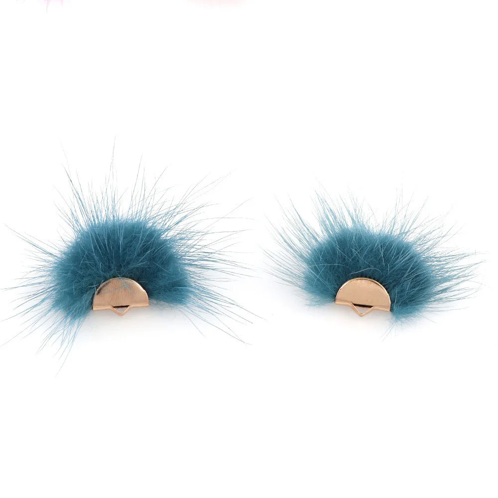 50pcs Vintage Mink Pompom Pendant Fan Shaped Furry Tassel Charm