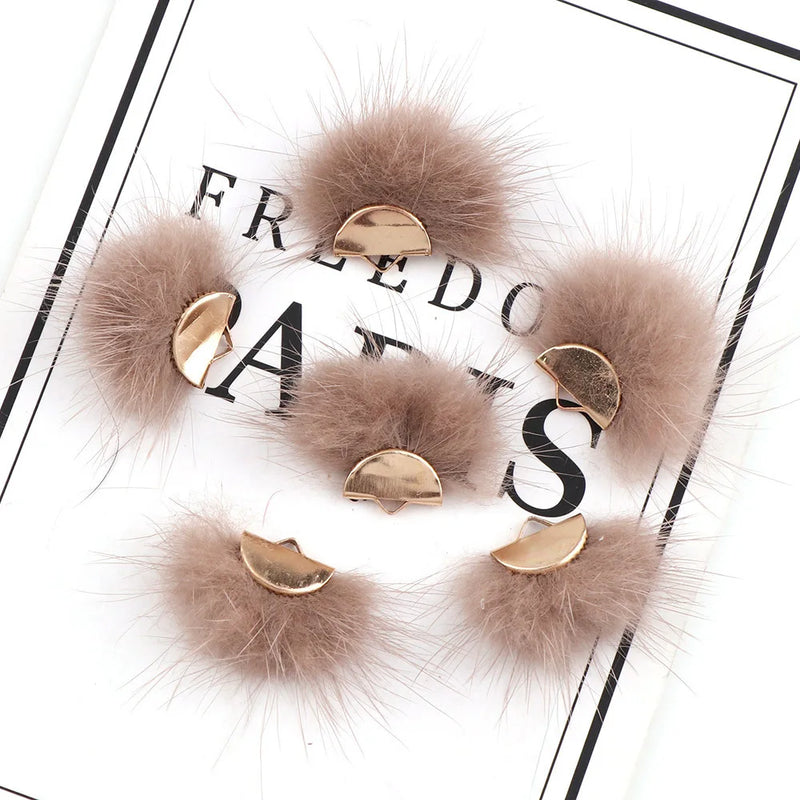 50pcs Vintage Mink Pompom Pendant Fan Shaped Furry Tassel Charm