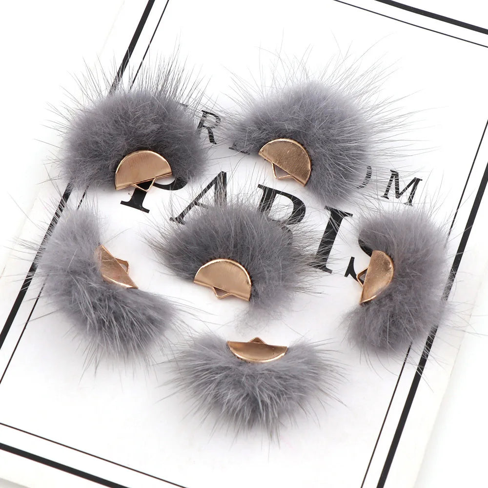 50pcs Vintage Mink Pompom Pendant Fan Shaped Furry Tassel Charm