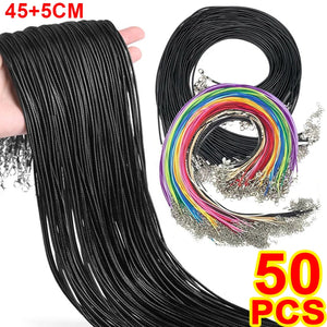50pcs Waxed Leather Cord DIY Jewelry Thread Strap Chain with Clasp Necklace