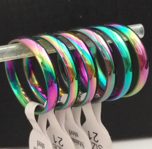 4mm Rainbow Stainless Steel Band Rings Men Women Wedding Jewelry