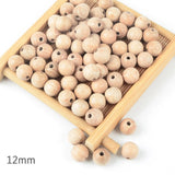 50pcs Wooden Teether Beads 12/15/20mm Natural Round Necklace Jewelry Making