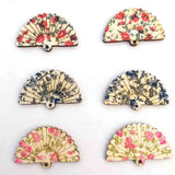 50pcs Floral Print Fan Shaped Wooden Brooches Beads DIY Jewelry