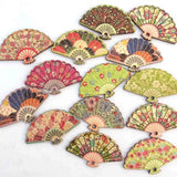 50pcs Floral Print Fan Shaped Wooden Brooches Beads DIY Jewelry