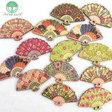 50pcs Floral Print Fan Shaped Wooden Brooches Beads DIY Jewelry
