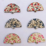 50pcs Floral Print Fan Shaped Wooden Brooches Beads DIY Jewelry