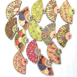 50pcs Floral Print Fan Shaped Wooden Brooches Beads DIY Jewelry