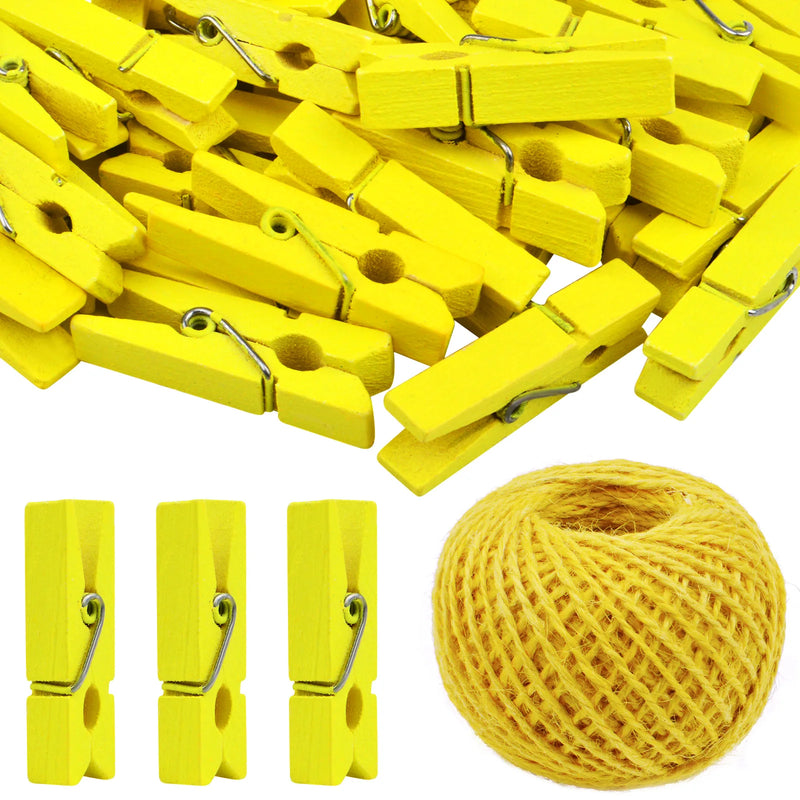 50pcs Wooden Photo Clips Clothespins & 50m Jute Twine Home Decoration Set