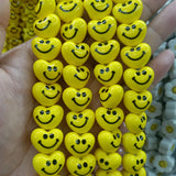 50pcs Yellow Smile Face Heart Shape Ceramic Beads 16x14mm
