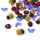 50pcs/box 3D Bees Lampwork Glass Charms Ladybug Butterfly Spacer Beads