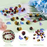 50pcs/box 3D Bees Lampwork Glass Charms Ladybug Butterfly Spacer Beads