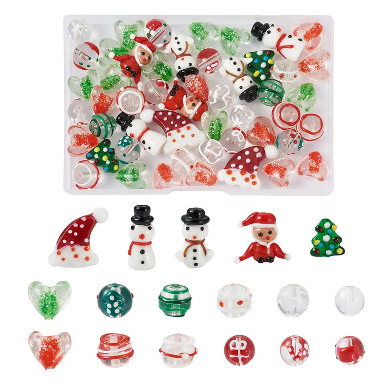 50pcs Christmas Lampwork Glass Beads for DIY Jewelry Crafts
