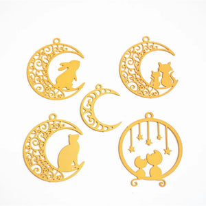 50pcs alloy moon charm DIY hollow cat rabbit pendants for headdress accessories
