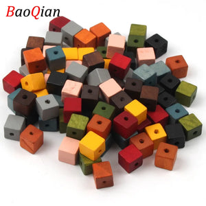 50pcs Natural Wood Beads Cube Spacer for DIY Jewelry Making