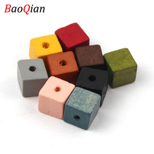 50pcs Natural Wood Beads Cube Spacer for DIY Jewelry Making
