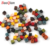50pcs Natural Wood Beads Cube Spacer for DIY Jewelry Making