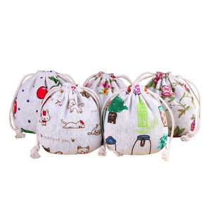 50pcs/lot Girls Linen Drawstring Pouch Bags Jewelry Gift Storage Makeup Bag