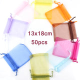 50pcs/lot 13x18CM Organza Bags Candy Pouches Drawstring Bags 14 Colors