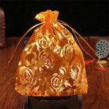 50pcs 13x18cm Rose Organza Gift Bags Drawstring Sheer Tulle Pouches