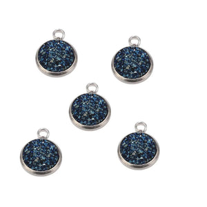 50pcs 14mm Stainless Steel Resin Druzy Charms Multi-color Pendants DIY Jewelry