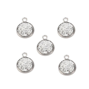 50pcs 14mm Stainless Steel Resin Druzy Charms Multi-color Pendants DIY Jewelry