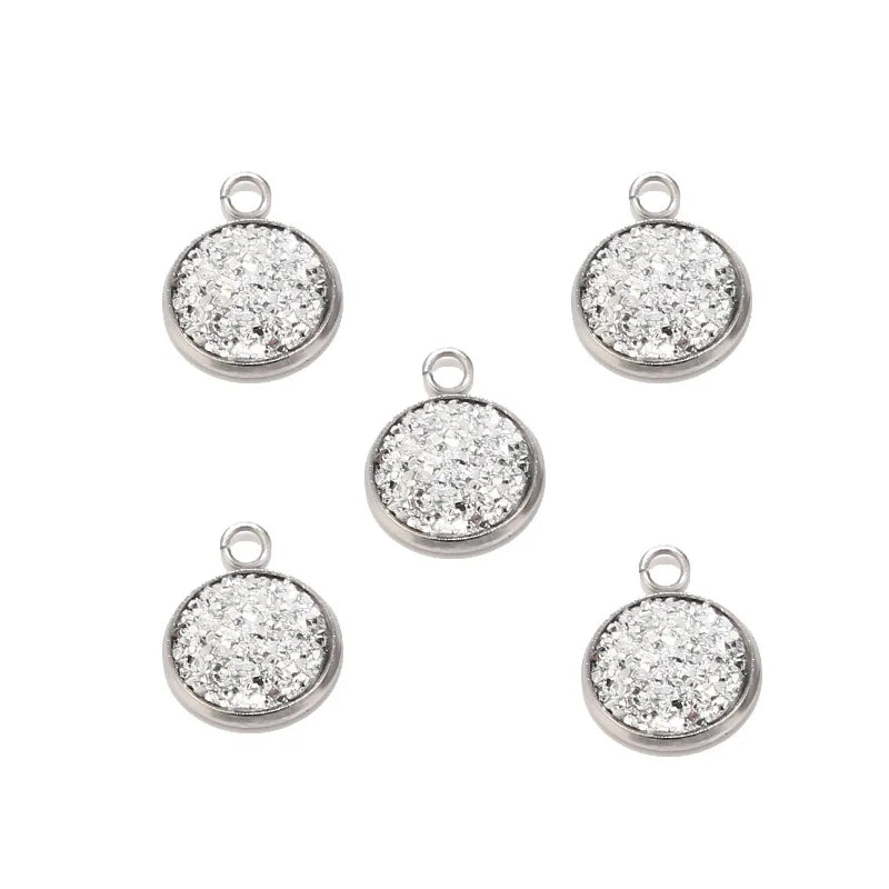 50pcs 14mm Stainless Steel Resin Druzy Charms Multi-color Pendants DIY Jewelry