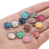 50pcs 14mm Stainless Steel Resin Druzy Charms Multi-color Pendants DIY Jewelry
