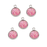 50pcs 14mm Stainless Steel Resin Druzy Charms Multi-color Pendants DIY Jewelry