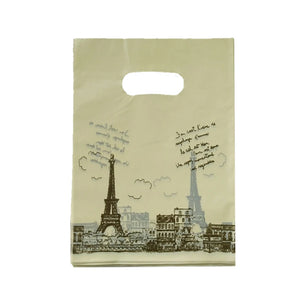 50pcs 25x35cm Tower Print Yellow Plastic Bags Snacks Jewelry Packaging Bags