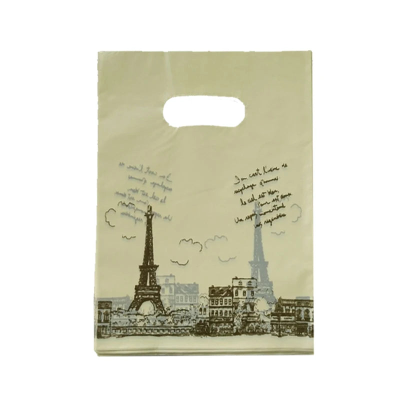 50pcs 25x35cm Tower Print Yellow Plastic Bags Snacks Jewelry Packaging Bags