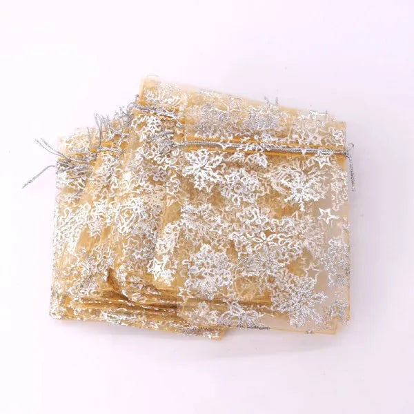 50pcs Organza Gift Bags 9x12cm With Cartoon Snow Star for Weddings Candy Jewelry