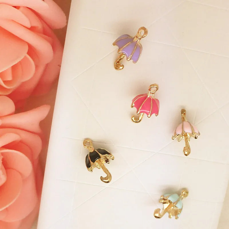 50pcs 3D Colorful Umbrella Pendant Enamel Charm DIY Necklace Bracelet Lot