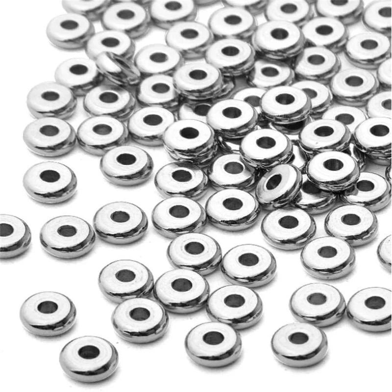 50pcs Stainless Steel Spacer Beads European Flat Beads DIY Jewelry Making