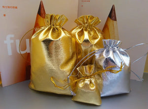 50pcs Golden/Silver Drawstring Organza Bag Wedding Gift Jewelry Packaging Bags