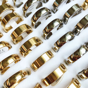 50pcs Stainless Steel Ring Mixed Arc and Flat 6MM Gold-Plated Silver