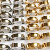 50pcs Stainless Steel Ring Mixed Arc and Flat 6MM Gold-Plated Silver