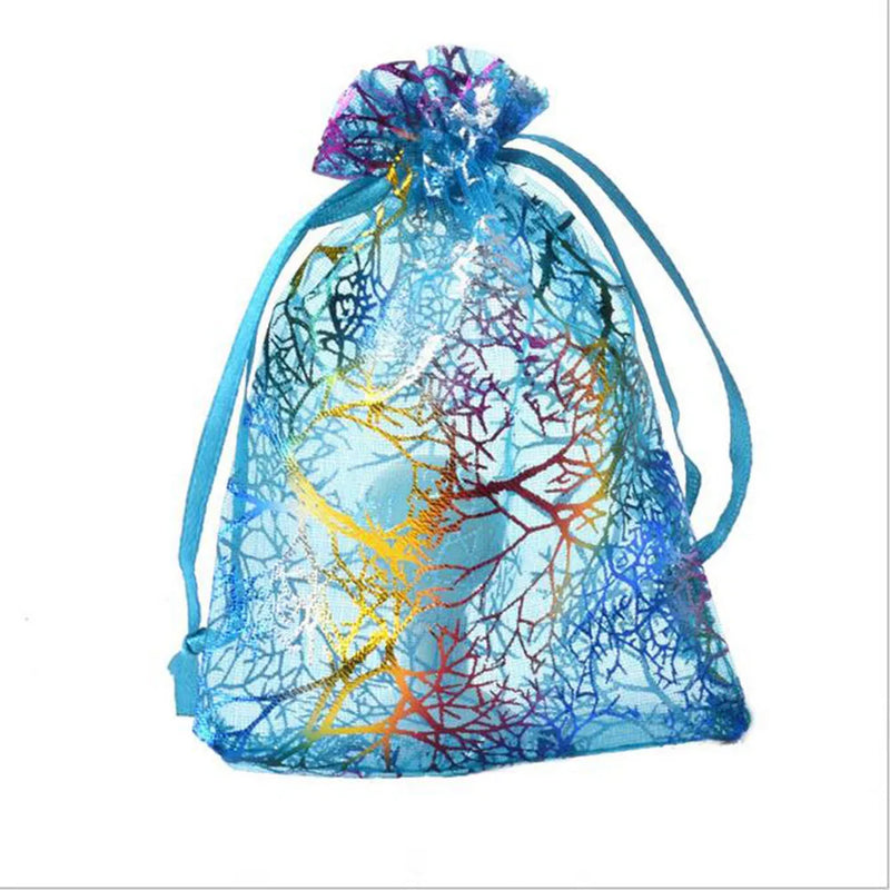 50pcs Organza Bag Coral Pattern Wedding Jewelry Gift Bags Pouches
