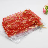 50pcs Christmas Red Snowflake Organza Bags Jewelry Candy Storage Drawstring Bags