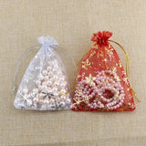 50pcs Christmas Red Snowflake Organza Bags Jewelry Candy Storage Drawstring Bags