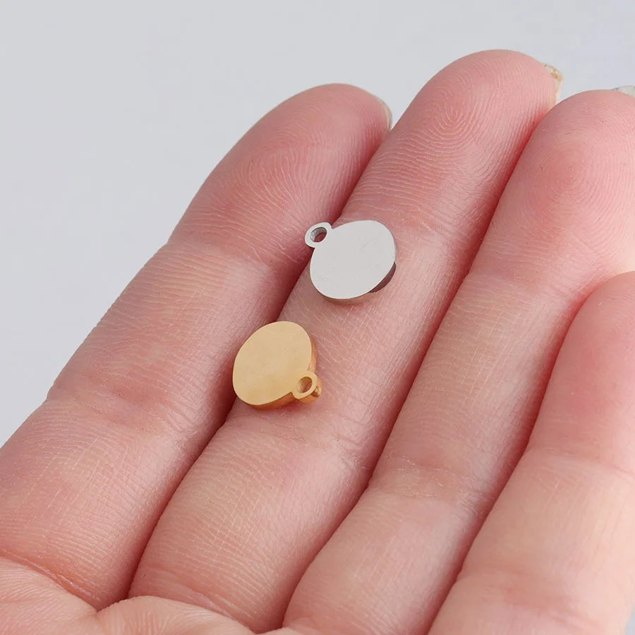 50pcs 8*10mm Stainless Steel Round Charm Jewelry Tag DIY Wholesale