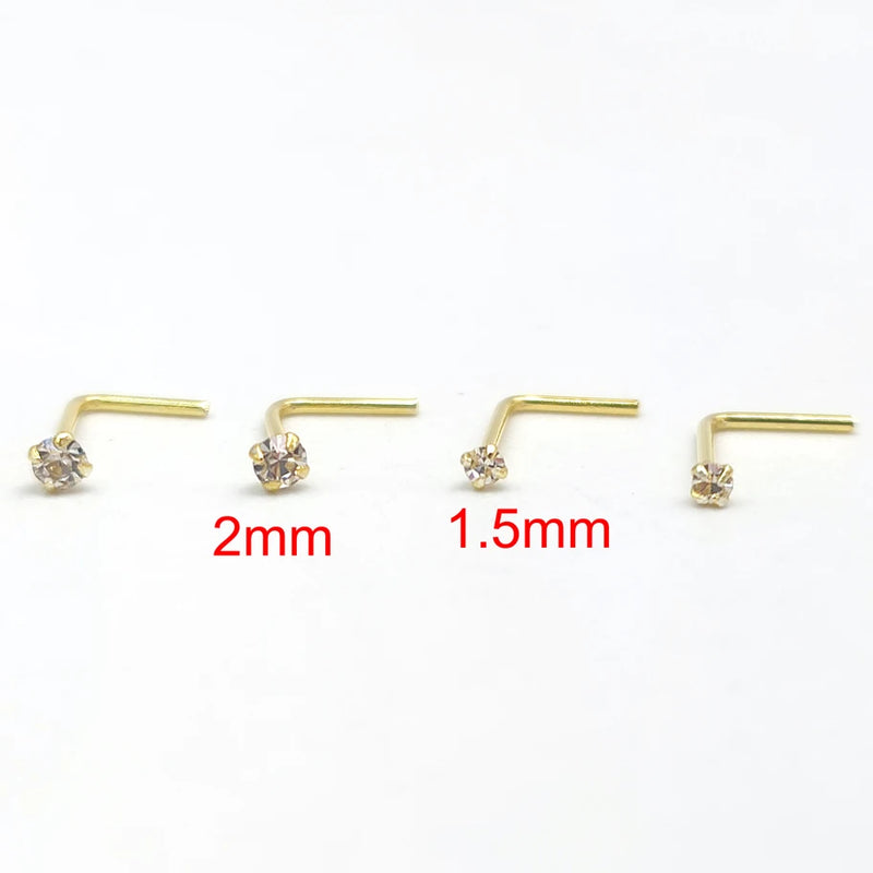 50pcs 925 Silver Clear Crystal L Shape Nose Studs Pin Nez Piercing