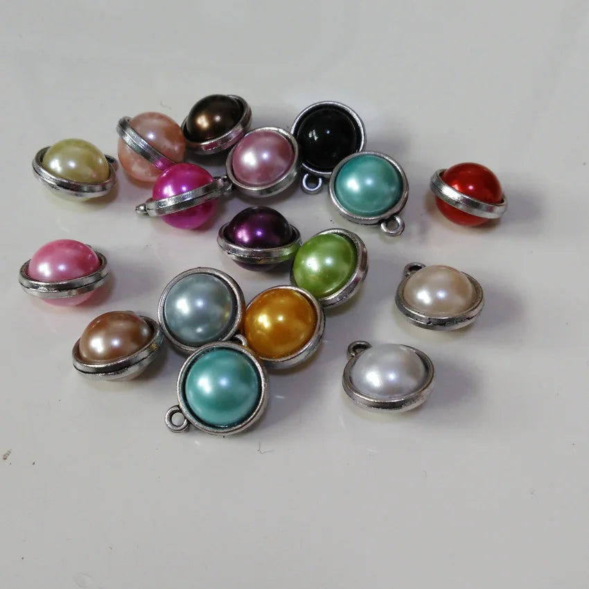 50pcs Assort 12 Colors Antique Silver Pearl Charms Necklace Pendant
