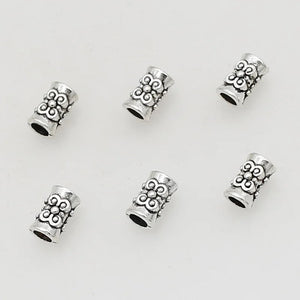 50pcs Classic Flower Pattern Tube Beads 7x4.5mm Alloy Spacers DIY Jewelry