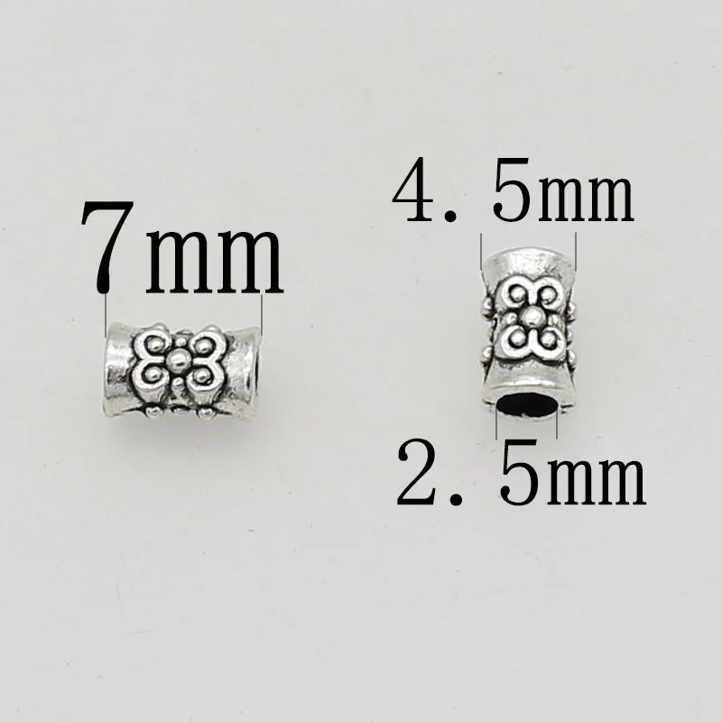 50pcs Classic Flower Pattern Tube Beads 7x4.5mm Alloy Spacers DIY Jewelry