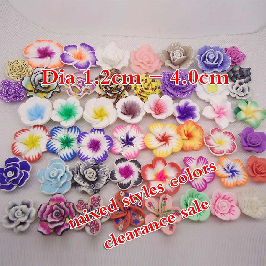 50pcs Colorful Polymer Clay Flowers Beads Mixed Crafts Jewelry DIY