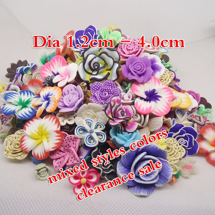50pcs Colorful Polymer Clay Flowers Beads Mixed Crafts Jewelry DIY