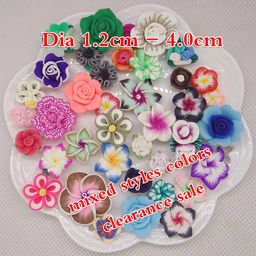 50pcs Colorful Polymer Clay Flowers Beads Mixed Crafts Jewelry DIY
